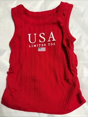 Limited Too Red Ribbed USA Tank Top with Flag Embroidery